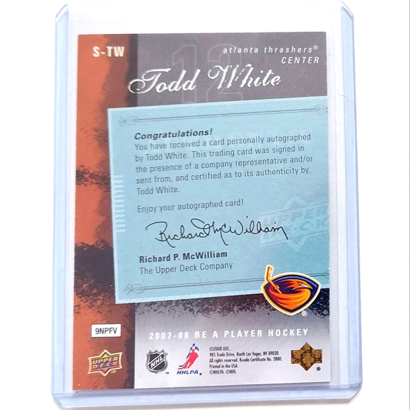 Todd White Autographed Upper Deck Be A Player Atlanta Thrashers Hockey Card BAP - Picture 2 of 2